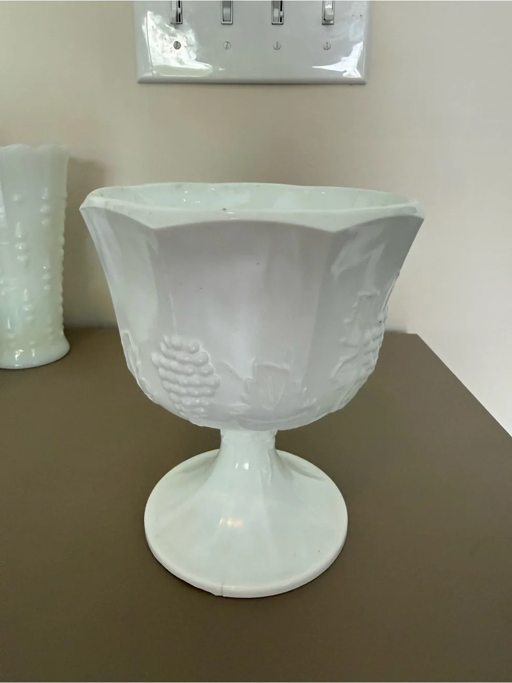 White Ceramic Pedestal Compote Bowl - Home Accents milk glass
